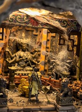 青花瓷微景观斗战胜佛齐天大圣摆件仿古陶瓷花瓶仿古桌面景观摆件