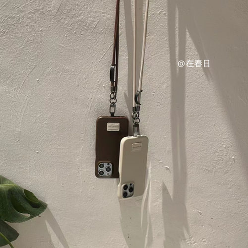 在春日美拉德ins高级感皮质斜挎挂绳手机壳17promax/14新款适用iPhone15pro/13promax硬壳16promax - 图0