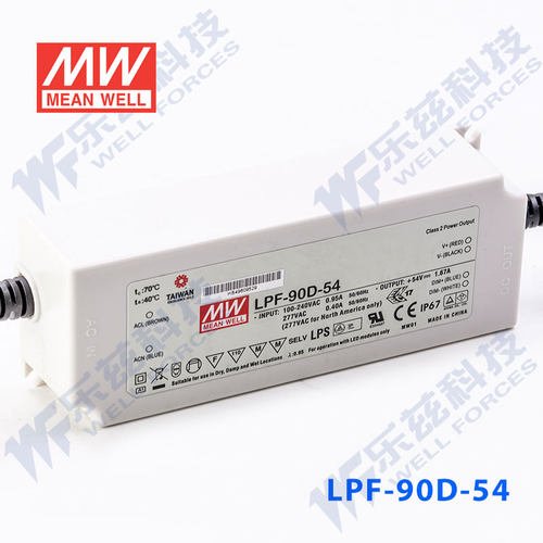 LPF-90D-54台湾明纬90W54V防水LED调光电源1.67A照明显示屏PFC - 图1