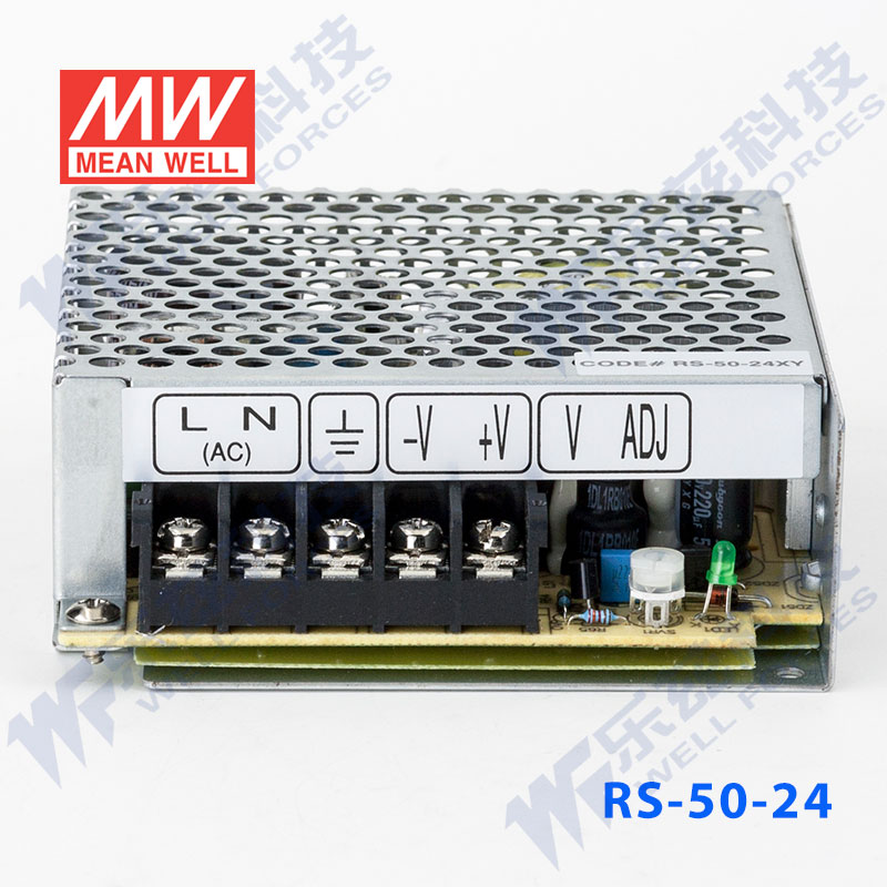 RS-50-24台湾明纬50W 24V开关电源直流稳压DC 2.2A变压器工控