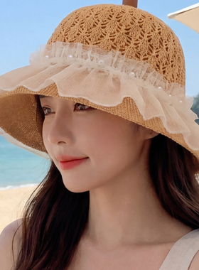 夏季新款渔夫帽小清新防晒帽子女生太阳帽出游沙滩显脸小遮阳帽潮