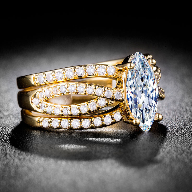 时尚锆石925银18k金三件套戒戒指 tsangkai曾家银戒指/指环