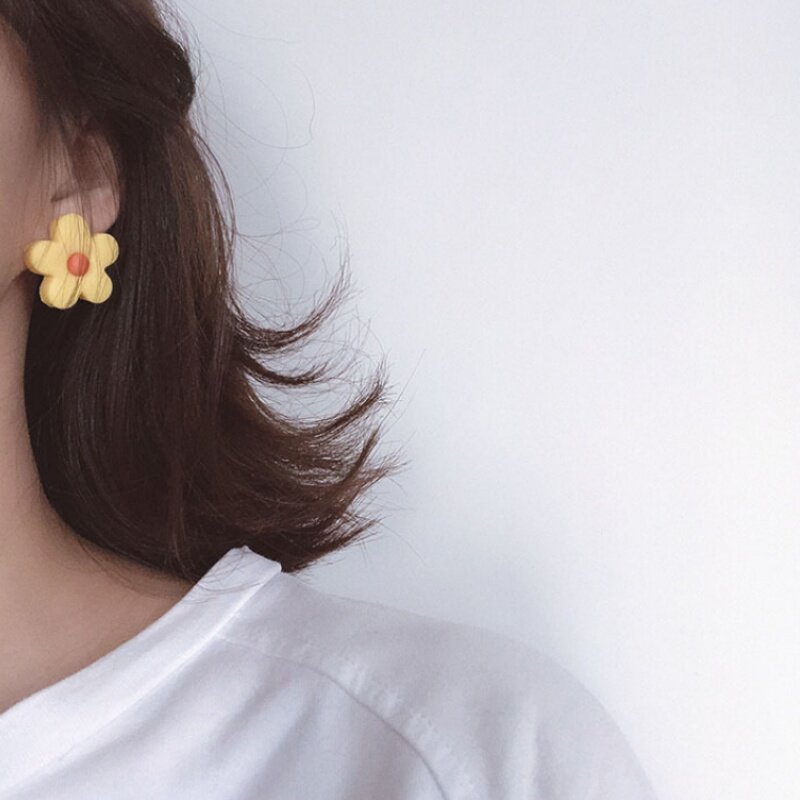 抖音新款泫雅风软陶彩色花朵耳环 tsangkai曾家银耳环