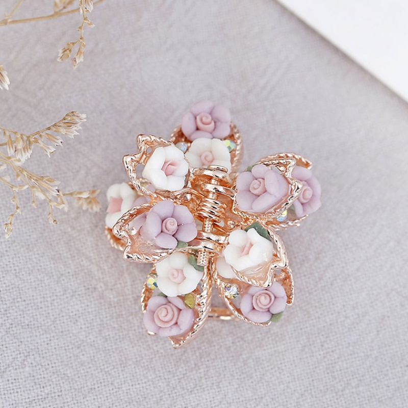 抖音新款软陶玫瑰花小爪夹合金顶夹 tsangkai曾家银发饰