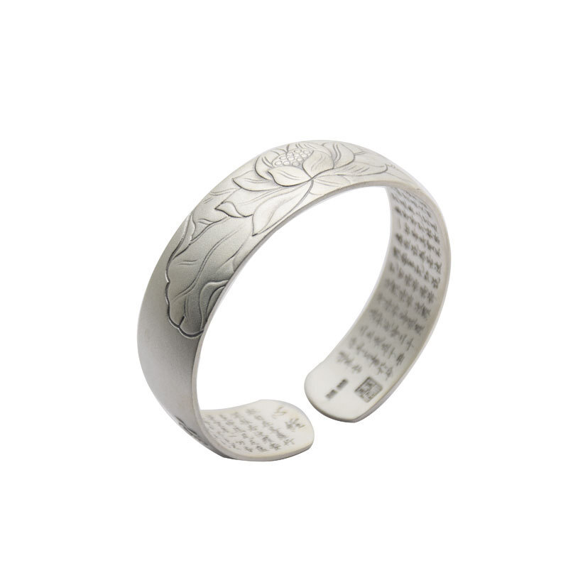 时尚百搭网红同款s999复古莲花足银 tsangkai曾家银手镯