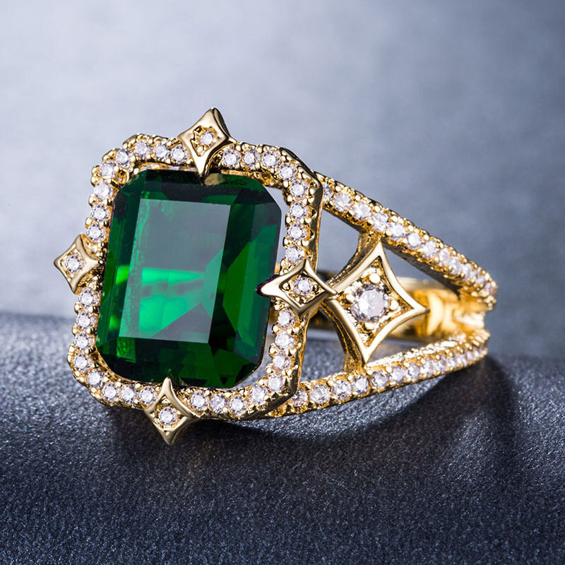 镀18k金方形锆石女士礼物戒指 tsangkai曾家银戒指/指环