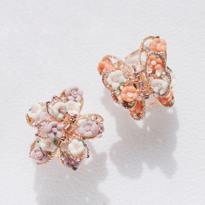 抖音新款软陶玫瑰花小爪夹合金顶夹 tsangkai曾家银发饰