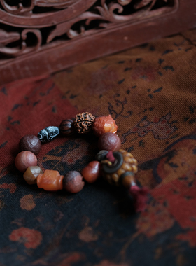 古珠玛瑙捷克珠老驼骨文玩手串