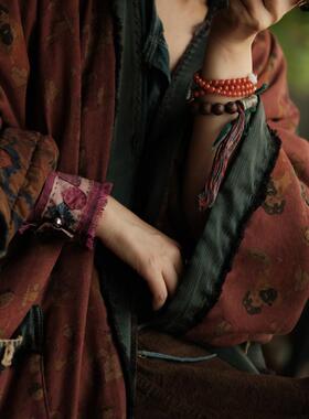 新款百搭手工针迹拼布毛边腕带