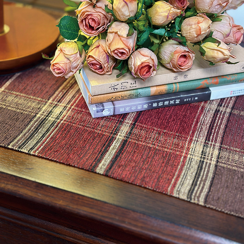 流苏红桌旗美式红格子餐桌旗家用长方形复古茶几盖布柜子台布定制,淘宝优惠券,粉丝福利购,淘宝优惠卷