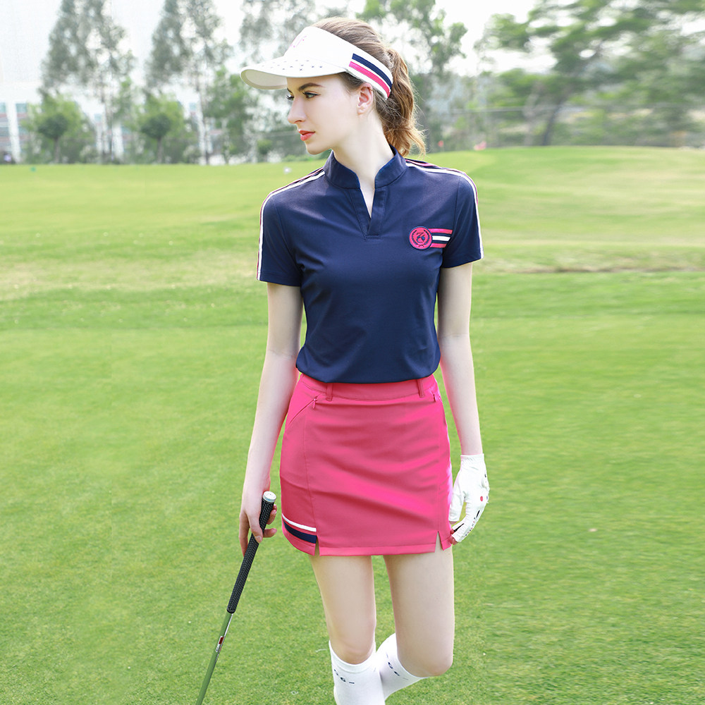 夏ZG6高尔夫女装球服装女运动套装显瘦短袖上衣T恤桃红色短裙子,淘宝优惠券,粉丝福利购,淘宝优惠卷