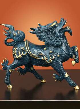 礼尚往来纯铜风火麒麟摆件一对招财送子入户门客厅玄关柜装饰礼品