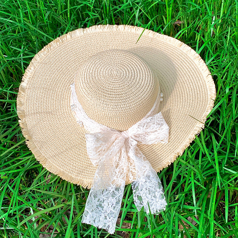 蕾丝蝴蝶结大帽檐沙滩草帽女2025年春新款海边遮阳防晒太阳帽子潮,淘宝优惠券,粉丝福利购,淘宝优惠卷