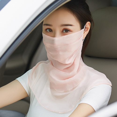 100%桑蚕丝真丝口罩护颈夏透气薄款易呼吸面纱女骑车遮脸面罩遮阳 - 图1