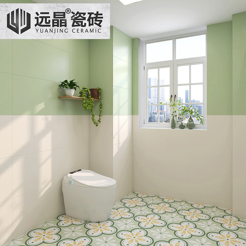 远晶 400x800柔光牛油果绿色瓷砖法式奶油风全瓷墙砖阳台小花地砖 - 图2