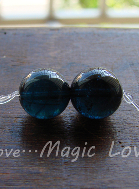 【Magic Love】天然老料玻璃体宝蓝色碧玺◎10mm大圆珠一对特价