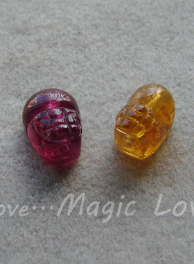 【Magic Love】天然油润老料玻璃体红黄碧玺◎迷你貔貅通孔配件