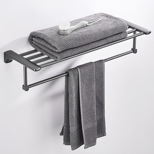 拉丝枪灰毛巾架免打孔浴室不锈钢壁挂浴巾置物架卫生间洗手间套装 - 图2