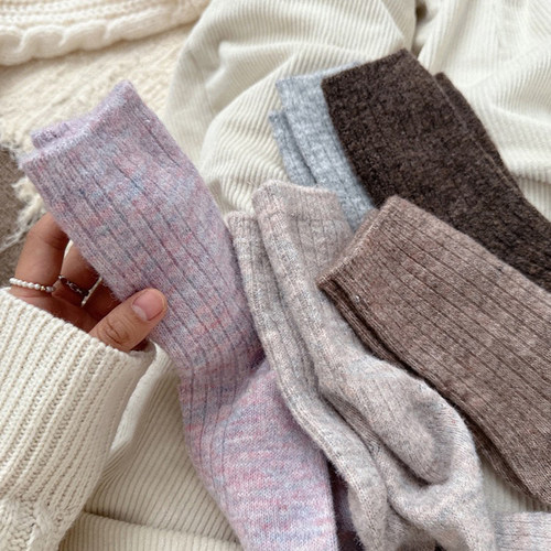boom bomb杂色秋冬加厚绒羊毛袜韩国并线保暖堆堆袜ins女款百搭潮 - 图1