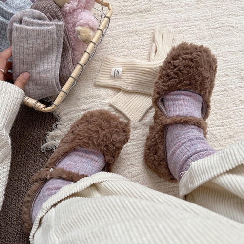 boom bomb杂色秋冬加厚绒羊毛袜韩国并线保暖堆堆袜ins女款百搭潮 - 图0