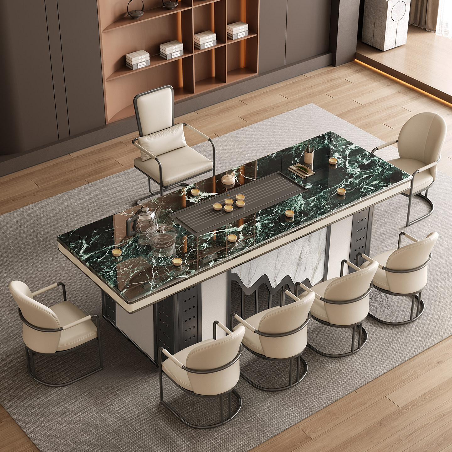 高端超晶石茶桌椅组合客厅家用意式轻奢岩板泡茶台办公室烧水一体,淘宝优惠券,粉丝福利购,淘宝优惠卷