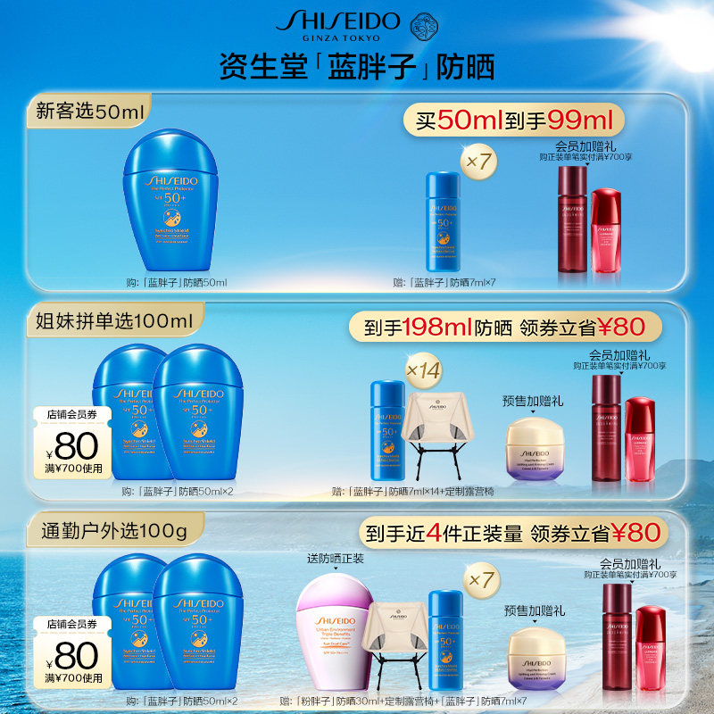 【双11立即付定】资生堂蓝胖子防晒霜乳液隔离面部高倍防晒乳户外