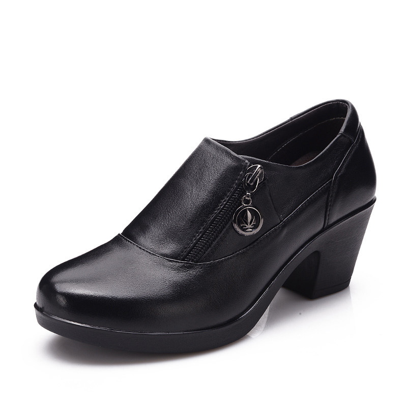 妈妈鞋春秋季防滑舒适软底真皮鞋中跟粗跟中年妇女士大码工作女鞋,淘宝优惠券,粉丝福利购,淘宝优惠卷