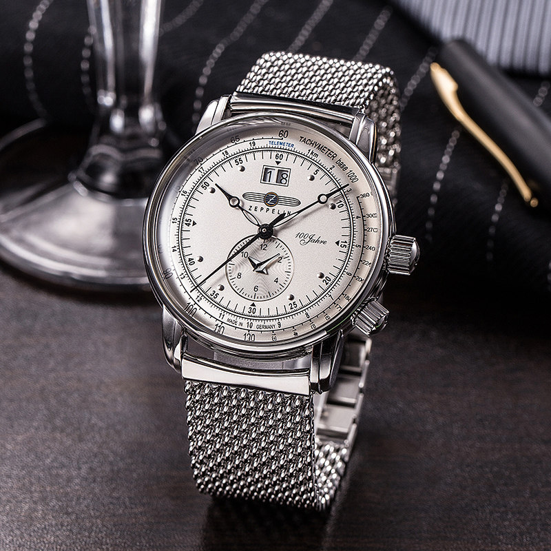 齐博林德国钢带手表男士商务男表石英表双时区齐柏林腕表送表带