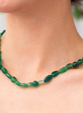 FOR DAYS 复古绿翡翠色石头拼接金属串珠项链