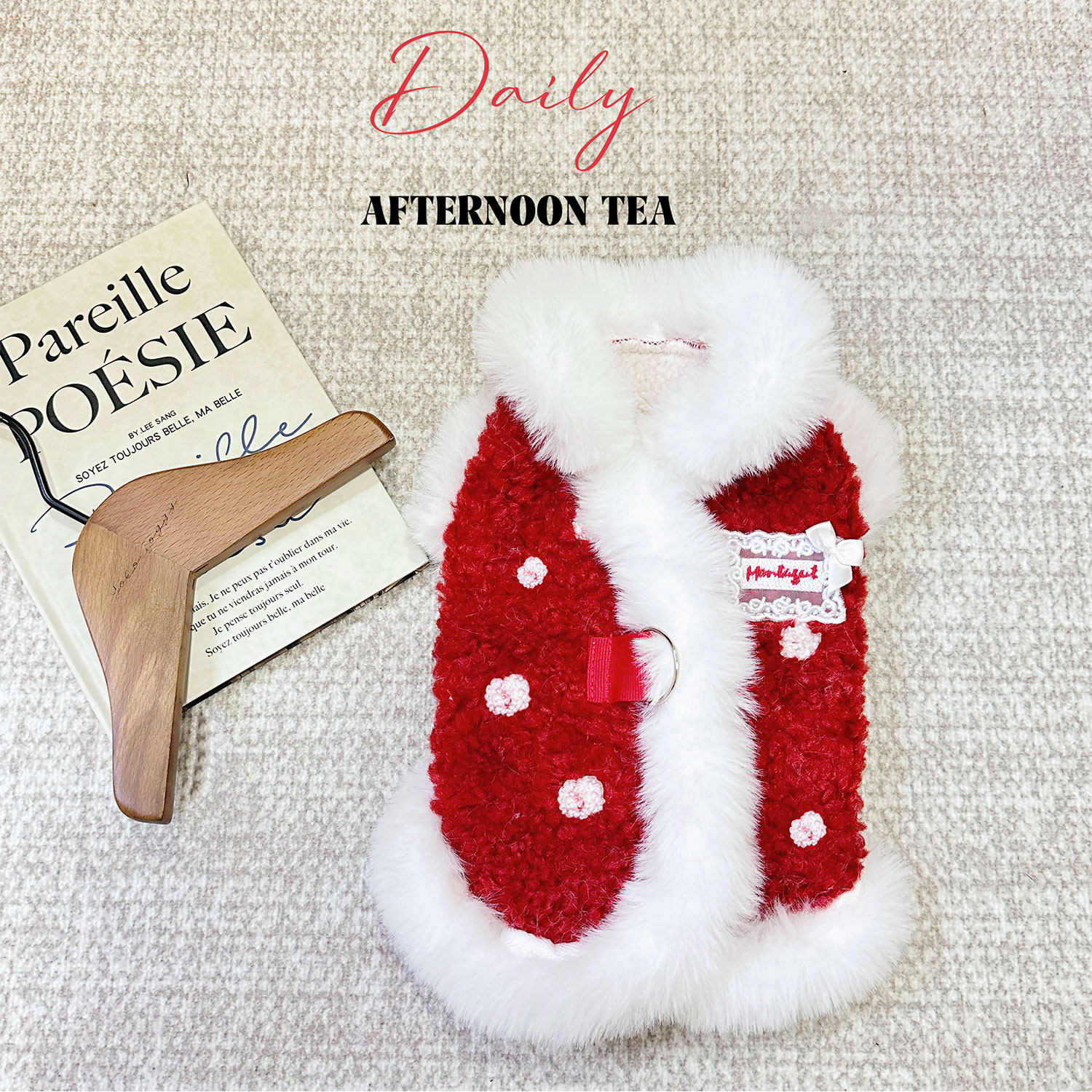 狗狗衣服大红波点新年开衫加绒带牵引扣猫咪泰迪比熊小型犬服装,淘宝优惠券,粉丝福利购,淘宝优惠卷