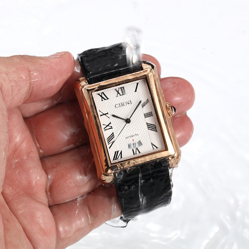 西亚尼全自动长方形镂空男士机械表 西亚尼国产腕表