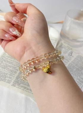 日富一日 天然黄水晶手链单圈双圈串珠貔貅招财转运女生闺蜜礼物