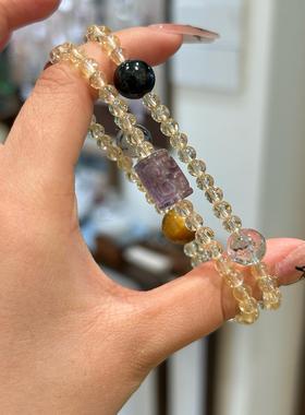 天然黄水晶双圈多宝手串