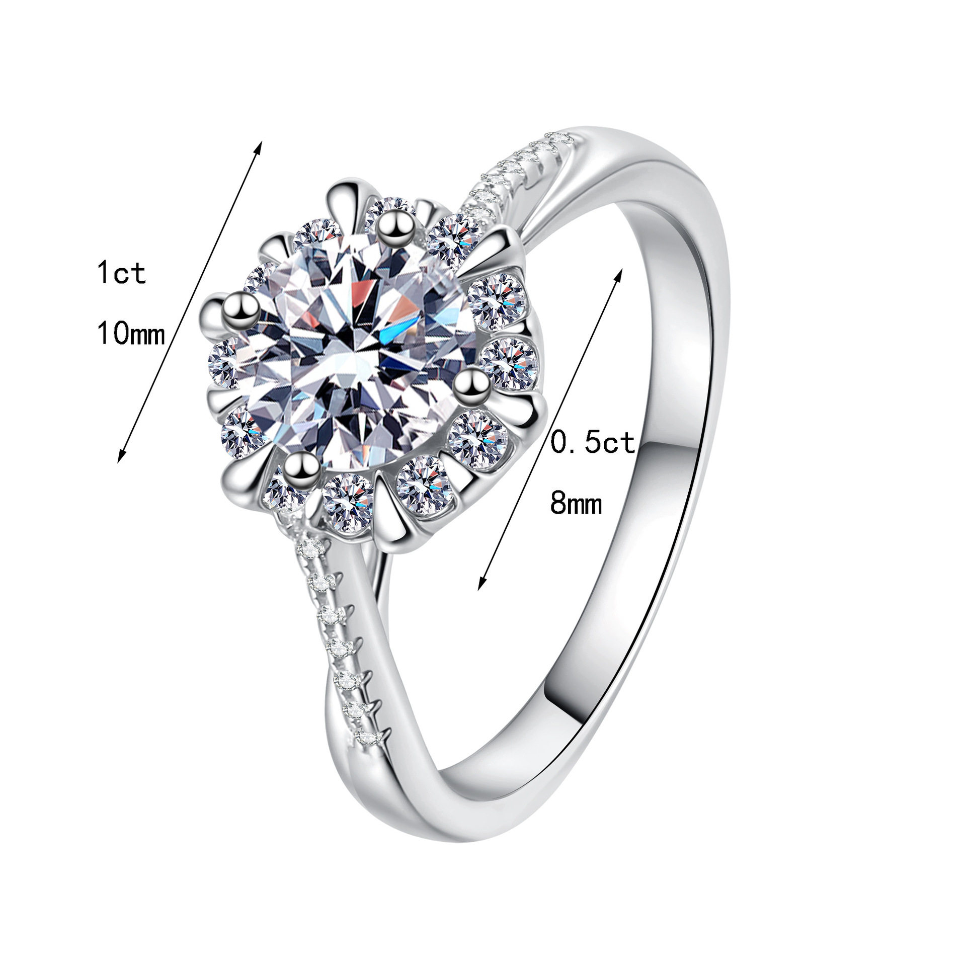 DR18K sterling silver moissanite 1 carat light luxury diamond ring