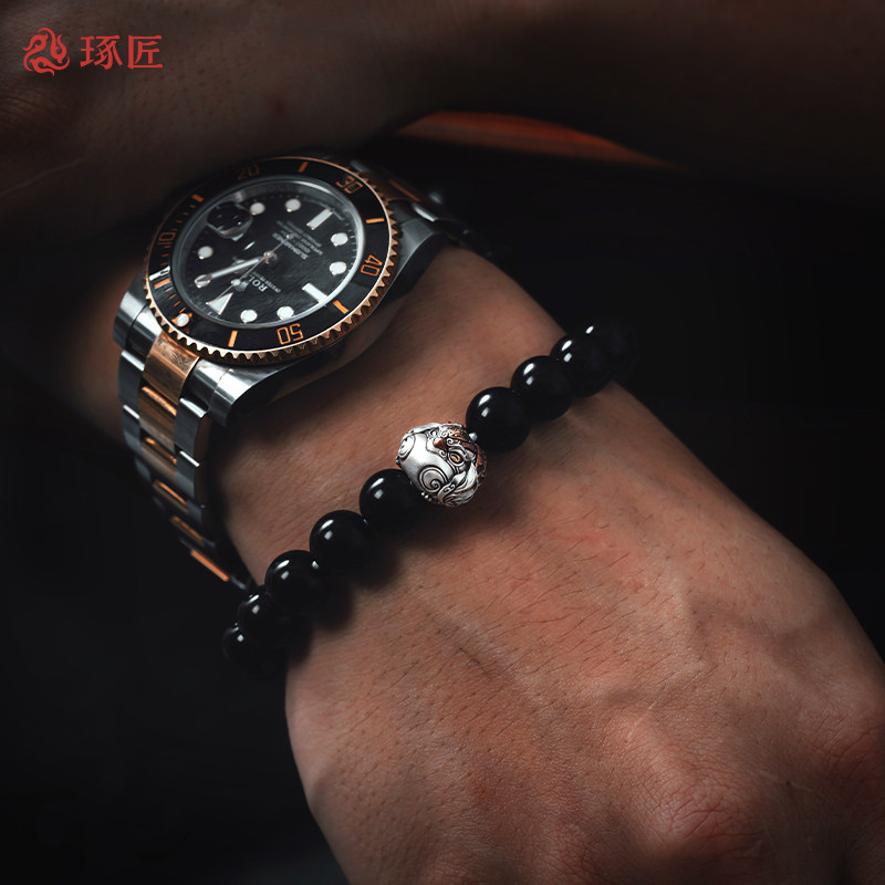 黑曜石手串丨琢匠原创水晶手链男转运珠男士冰种彩眼文玩串珠子女,淘宝优惠券,粉丝福利购,淘宝优惠卷