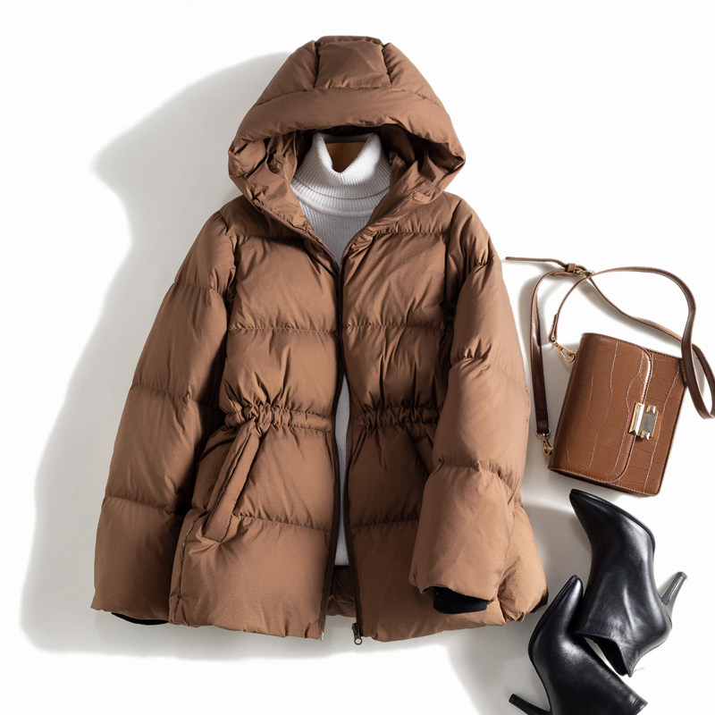 好货自留款！篙级品质宽松显瘦日系收腰连帽鹅绒羽绒服短外套女冬