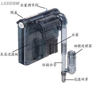 日创LEECOM水族箱瀑布过滤盒 壁挂过滤器 静音外挂式鱼缸过滤器