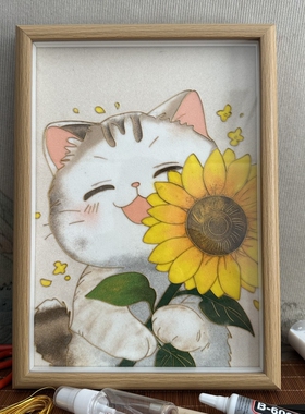 向日葵猫咪手工diy摆画