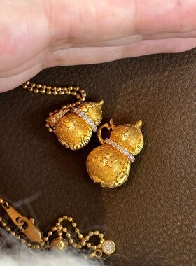 S925纯银招财柿蒂祥云纹葫芦吊坠项链女中古风复古轻奢小红书爆款