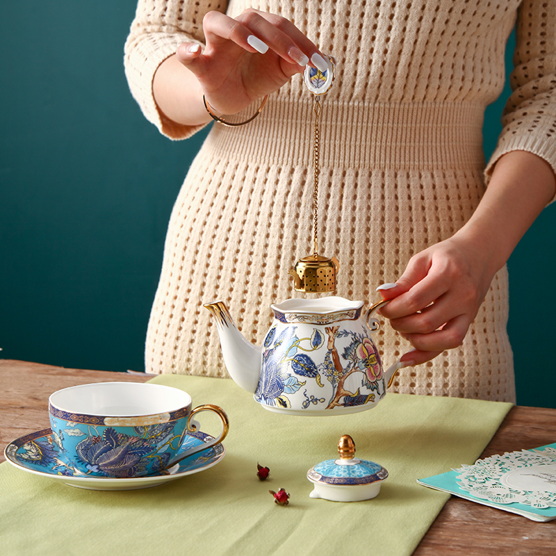 轻奢泡茶壶花茶壶骨瓷咖啡杯壶套装客厅家用杯具陶瓷单人子母壶勺