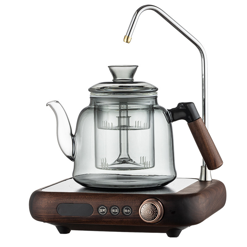 北美黑胡桃木上水抽水电陶炉煮茶炉套装耐热玻璃蒸煮茶壶茶具家用,淘宝优惠券,粉丝福利购,淘宝优惠卷