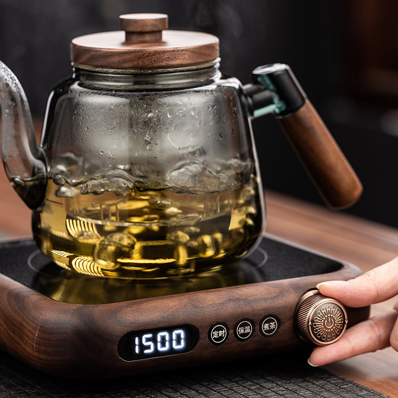 北美黑胡桃木实木电陶炉耐热玻璃蒸煮茶器套装养生烧水壶泡茶家用,淘宝优惠券,粉丝福利购,淘宝优惠卷