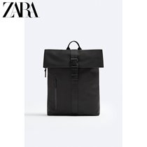 ZARA2023 Winter New Pint Mens Bag Black Large Capacity Flip Double Shoulder Backpack 3202320800