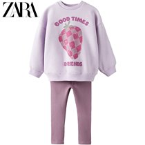 ZARA winter new baby toddler printed suede sweatshirt and underpants suit 1880547611