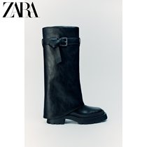 ZARA Winter New Pint TrF Women Shoes Black Retro Big Cylinder Surround Pants Tube Boots Long Cylinder Boots 3830210800