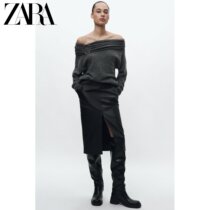 ZARA winter new womens clothing ZW Series High waist imitation leather Whistle Skirt 2069146800