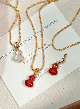 双面红色葫芦贝母项链新中式秋冬爆款毛衣链女轻奢高级感项链女潮