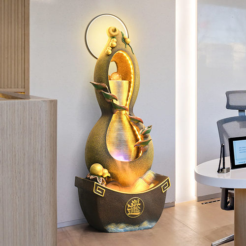 跨境新中式流水摆件招财办公室内客厅葫芦风水轮假山水景观循环水 - 图2