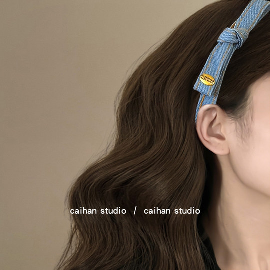 复古甜~金标牛仔蝴蝶结发箍早秋新款简约小众高级感压发旅行头箍