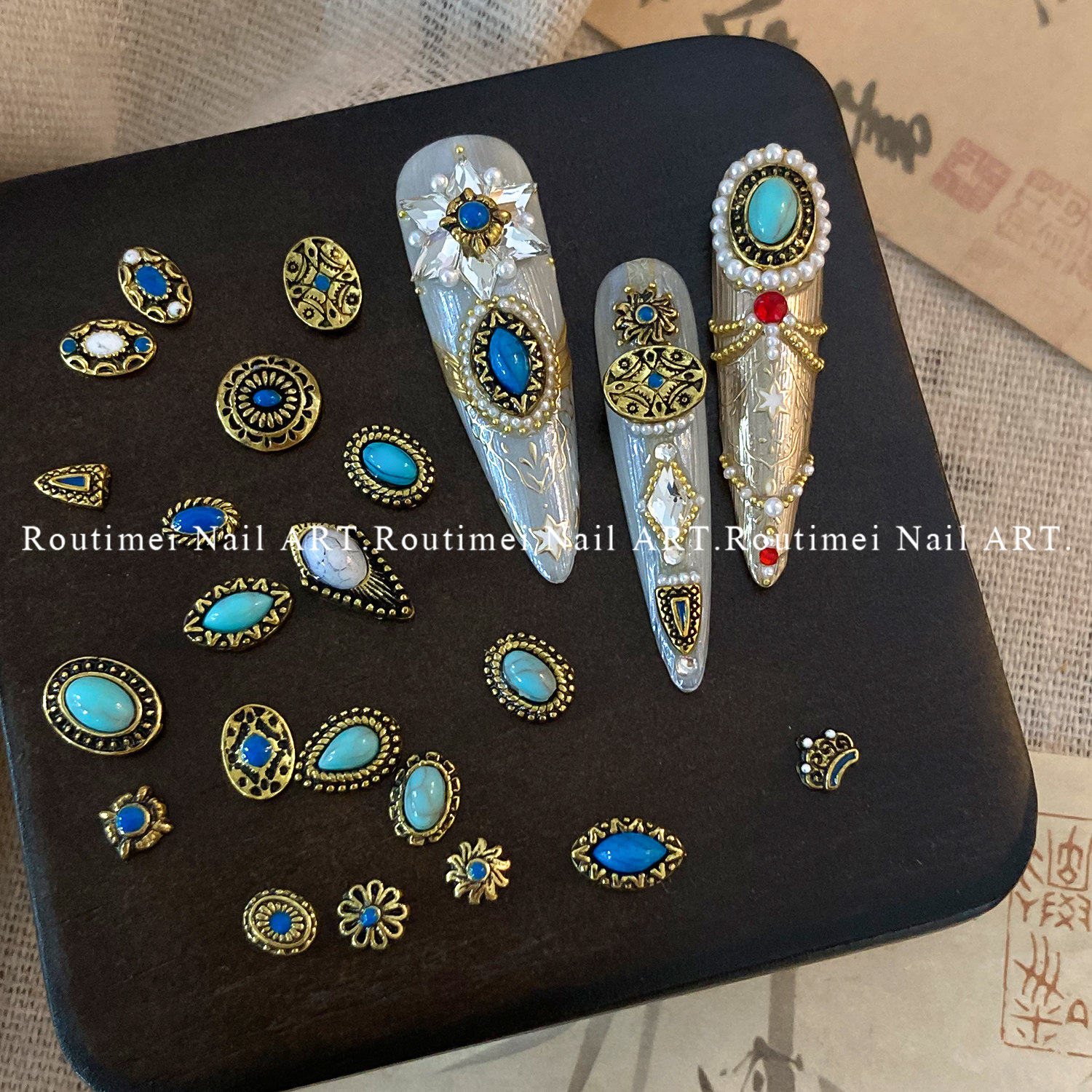 复古 饰品镶嵌绿松石海蓝宝水晶蛋面碧玉DIY美甲小饰品花盘扣花古,淘宝优惠券,粉丝福利购,淘宝优惠卷